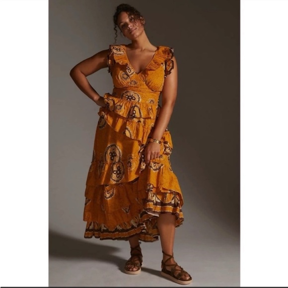 ANTHROPOLOGIE Adrienne Ruffled Boho Maxi Dress Love The Label Plus Size 1X - Picture 2 of 9